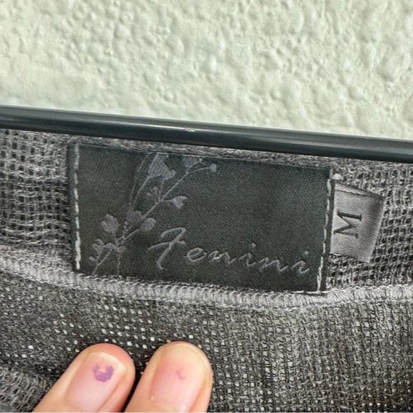 Fenini Women's Medium 100% Linen Blouse Boxy Loose Knit Boho Grey Artsy Texture - Picture 3 of 9